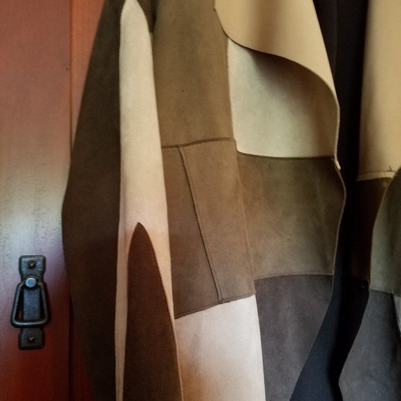 Brown & Tan Patchwork Faux Suede Coat L - Picture 4 of 7
